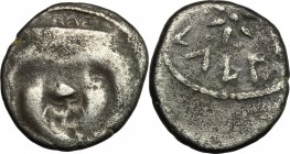 Etruria, Populonia. AR 20-Asses, 3rd century BC. Vecchi EC I, 38.41-46 (O5/R6), HN Italy 143, HGC 104. 4.65 g.  20 mm.