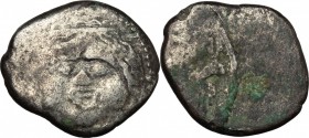 Etruria, Populonia. AR 20-Asses, 3rd century BC. Cf. Vecchi EC I, 38.41-46 (O5/R6), HN Italy 143. HGC 104. 5.11 g.  23 mm.