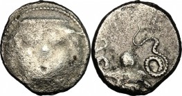 Etruria, Populonia. AR 20-Asses, 3rd century BC. Vecchi EC I, 44.1-20 (O5/R14), HN Italy 148, HGC 107. 7.5 g.  21.5 mm.