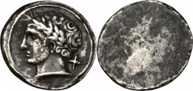 Etruria, Populonia. AR 10-Asses, 3rd century BC. Vecchi EC I, 70 (O1), HN Italy 168, HGC 120. 3.52 g.  19 mm.