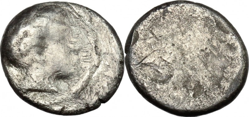 Greek Italy. Etruria, Populonia. AR 5-Asses, 3rd century BC. D/ Young male head ...