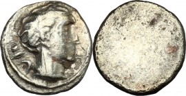 Etruria, Populonia. AR 2.5-Asses, 3rd century BC. Vecchi EC I, 95 (unrecorded die), HN Italy 175, HGC 136. 0.73 g.  9.5 mm.