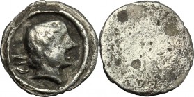 Etruria, Populonia. AR 2.5-Asses, 3rd century BC. Vecchi EC I, 102.1-6 (O1), HN Italy 178, HGC 136. 0.67 g.  11.5 mm.