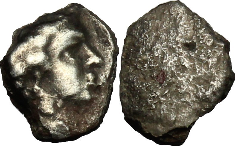 Greek Italy. Etruria, Populonia. AR As, 3rd century BC. D/ Male head right; behi...