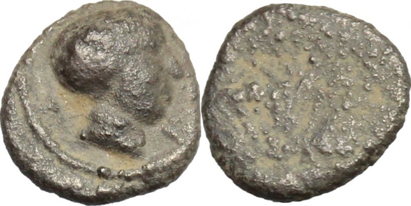 Greek Italy. Etruria, Populonia. AR As, 3rd century BC. D/ Male head right; belo...
