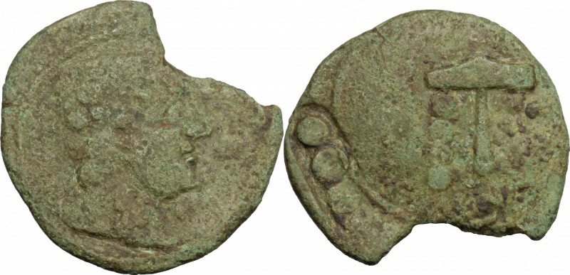 Greek Italy. Etruria, Populonia. AE Triens of 10 Units, late 3rd century BC. D/ ...