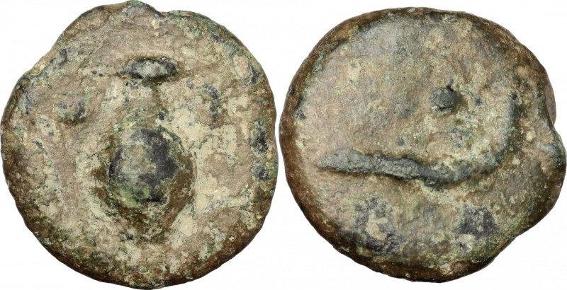 Greek Italy. Central Italy, uncertain. AE Cast Uncia, c. 280-260 BC. D/ Capis; p...