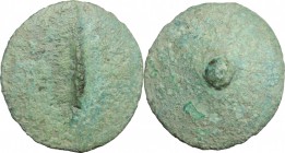 Central Italy, uncertain . AE Cast Uncia  3rd century BC. Unpublished in the standard references. 6.29 g.  22 mm.