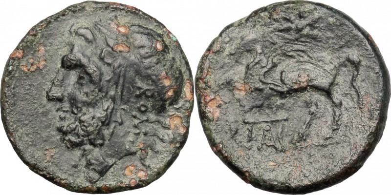 Greek Italy. Northern Apulia, Arpi. AE 17 mm. c. 300-250 BC, coutermarked c. 213...