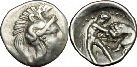 Southern Apulia, Tarentum. AR Diobol, c. 380-325 BC. HN Italy 914, Vlasto 1264. 1.02 g.  12 mm.