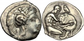 Southern Apulia, Tarentum. AR Diobol, c. 325-280 BC. HN Italy 976, Vlasto 1323-4, SNG ANS 1413. 1.09 g.  11.5 mm.