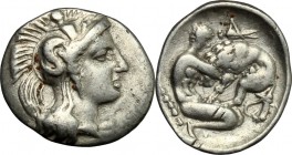 Southern Apulia, Tarentum. AR Diobol, c. 325-280 BC. HN Italy 976, Vlasto 1327. 1.06 g.  13 mm.