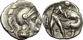 Southern Apulia, Tarentum. AR Diobol, c. 325-280 BC. HN Italy 976, Vlasto 1366. 1.14 g.  12.5 mm.