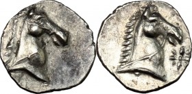 Southern Apulia, Tarentum. AR 3/4 Obol, 325-280 BC. HN Italy 981.  SNG ANS -. Vlasto -. 0.38 g.  9 mm.