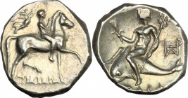 Southern Apulia, Tarentum. AR Nomos, C. 272-240 BC. HN Italy 1042, Vlasto 910, SNG ANS 1230. 6.59 g.  21 mm.