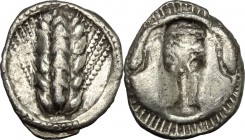 Southern Lucania, Metapontum. AR Triobol, c. 470-440 BC. HN Italy 1487. Noe 264-96. 1.26 g.  13 mm.