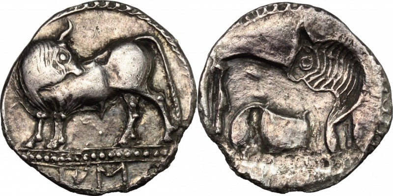 Greek Italy. Southern Lucania, Sybaris. AR Third Stater, c. 550-510 BC. D/ Bull ...