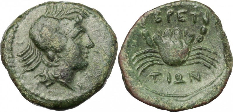 Greek Italy. Bruttium, Brettii. AE Quarter, c. 211-208 BC. D/ Head of sea-goddes...