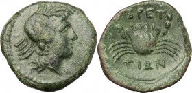 Bruttium, Brettii. AE Quarter, c. 211-208 BC. HN Italy 1998. Sceu 133-5. 1.8 g.  13.5 mm.