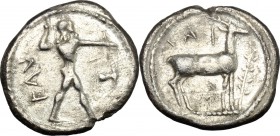 Bruttium, Kaulonia. AR Drachm, c. 475-425 BC. HN Italy 2047. Noe 211. SNG ANS 216. 2.24 g.  15 mm.