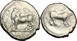 Bruttium, Laus. AR Triobol, c. 480-460 BC. HN Italy 2276. SNG Cop. 1149. SNG München 921. Cf. NAC 48, lot, 8. 1.06 g.  12 mm.