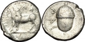 Bruttium, Laus. AR Triobol, c. 480-460 BC. HN Italy 2278. SNG ANS 138. 0.96 g.  10.5 mm.