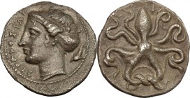 Syracuse.  Dionysios I (405-367 BC).. AR Litra, c. 405-400 BC. Cf. Boehringer, Munzpragungen, pl. II, 21, HGC 2, 1381, SNG ANS 293-4. 0.76 g.  11 mm.