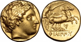 Kings of Macedon.  Philip II (359-336 BC).. AV Stater, Pella mint. Struck under Philip III, c. 323-315 BC. SNG ANS 172-6. 8.56 g.  16 mm.