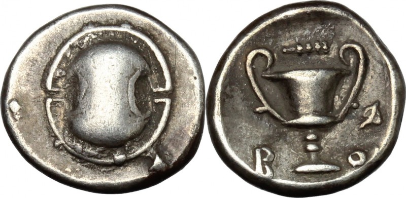 Continental Greece. Boeotia. Federal Coinage. AR Hemidrachm, c. 395-340 BC. D/ B...