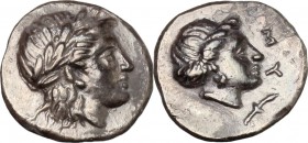 Lesbos, Mytilene. AR Diobol, c. 400-350 BC. SNG von Aulock 1744 var. (symbol). SNG Cop. 367-8 var. (same). HGC 6, 1037 var. (same). 1.41 g.  11.5 mm.