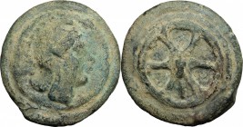 Roma/Wheel series.. AE Cast As, c. 265-242 BC. Cr. 24/3. Vecchi ICC 66. HN Italy 326. Haeb. pl. 24,4-10. 204.48 g.  66 mm.