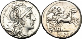 AR Denarius, circa 157-156 BC. Cr. 197/1a. Syd. 376. 3.74 g.  18 mm.