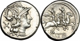 Anonymous. AR Denarius, 157-156 BC. Cr. 53/2. 4 g.  18 mm.