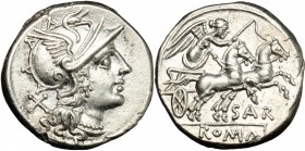 Atilius Saranus.. AR Denarius, 155 BC. Cr. 199/1a. B. 1. 3.92 g.  18 mm.