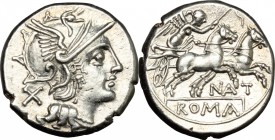 Pinarius Natta.. AR Denarius, 155 BC. Cr. 200/1. B. 2. 4.24 g.  17.5 mm.
