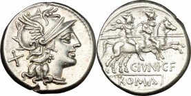 C. Iunius C.f. . AR Denarius, 149 BC. Cr. 210/1. B.1. 3.94 g.  18 mm.