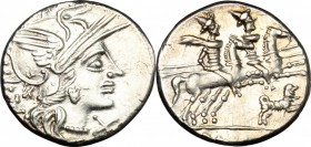 C. Antestius.. AR Denarius, 146 BC. Cr. 219/1e. B. 1. 3.47 g.  17.5 mm.