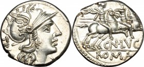 Cn. Lucretius Trio.. AR Denarius, 136 BC. Cr. 237/1a. B. 1. 3.89 g.  17.5 mm.