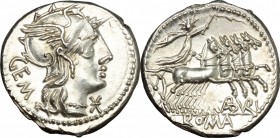 M. Aburius M.f. Geminus.. AR Denarius, 132 BC. Cr. 250/1. B. 6. 3.99 g.  19 mm.