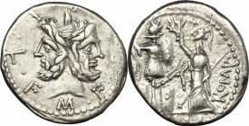 M. Furius L.f. Philus.. AR Denarius, 119 BC. Cr. 281/1. B.18. 3.84 g.  19 mm.