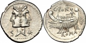 C. Fonteius.. AR Denarius, 114-113 BC. Cr. 290/1. B. 1. 3.59 g.  20 mm.