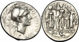 Cn. Blasio Cn. f.. AR Denarius, 112-111 BC. Cr. 296/1K. B. (Cornelia) 20. 3.75 g.  20 mm.