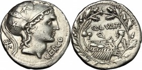 Q. Lutatius Cerco.. AR Denarius, 109-108 BC. Cr. 305/1. B. 1.  3.85 g.  19 mm.