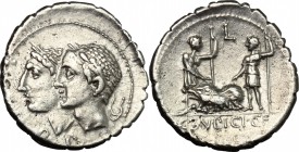 C. Sulpicius C.f. Galba.. AR Denarius serratus, 106 BC. Cr. 312/1. B. 1. 3.73 g.  19 mm.