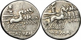 L. Appuleius Saturninus. . AR Denarius, 104 BC. Cr. 317/2. B. 3. 3.85 g.  17.5 mm.