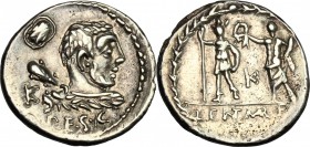 Pub. Lentulus Marceli f.. AR Denarius, 100 BC. Cr. 329/1c. B. (Cornelia) 26. 3.96 g.  19 mm.