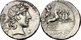 C. Vibius C.f. Pansa. AR Denarius, c. 90 BC. Cr. 342/5b. B. 1. Syd. 684b. 3.84 g.  19 mm.