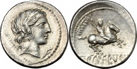 Pub. Crepusius.. AR Denarius, 82 BC. Cr. -. B. 1 var. Banti 2. Syd.-. 3.74 g.  19 mm.