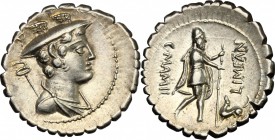 C. Mamilius Limetanus.. AR Denarius serratus, 82 BC. Cr. 362/1. B. 6. 4.01 g.  21 mm.