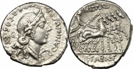 C. Annius with C. Tarquitius. AR Denarius, 82-81 BC. RIC 366/3 a. B. 5. 3.85 g.  19 mm.